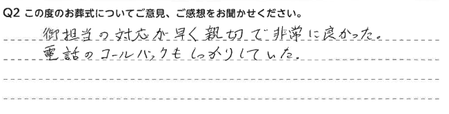 対応が早く親切で非常に良かった。